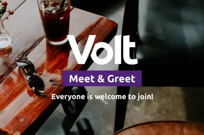 Banner of meet & greet event (photo of a bar setting - chair, table, drinks and sunglasses)